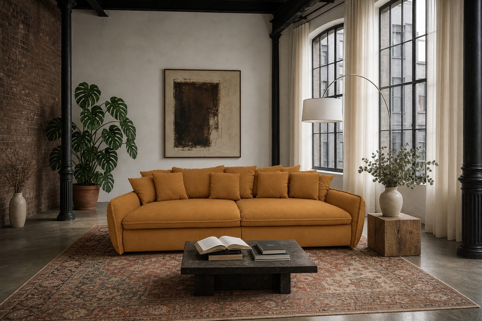 foamnova Big-Sofa Hereford, 274 cm Breite, 97 cm Sitztiefe, für 5 Personen, XXL-Sofa, inkl. 6 Zierkissen, Kaltschaum-Polsterung, Lounge-Sofa