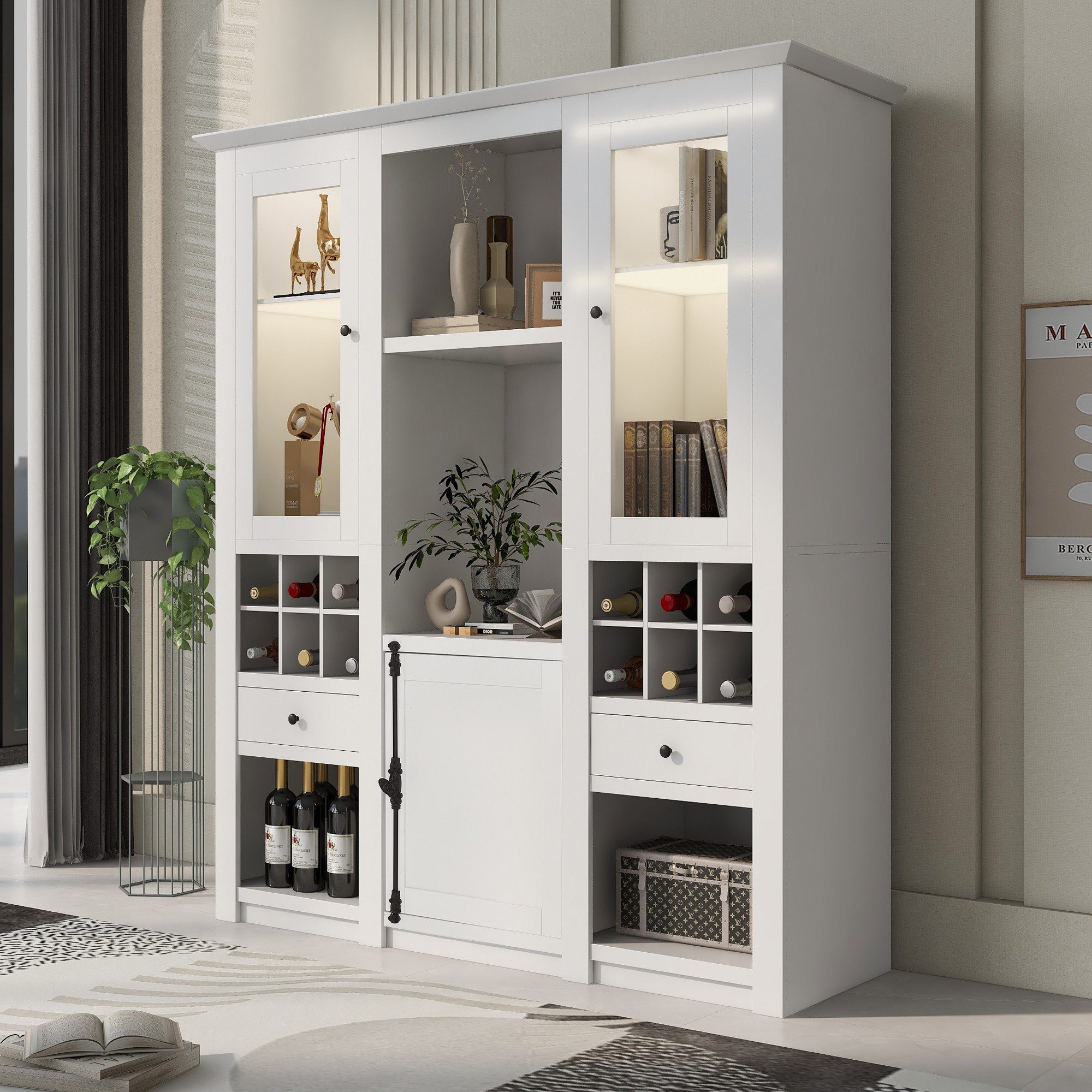 Fine Life Pro Sideboard Standvitrine mit LED (7 Farben), weiß, 3-teilig., Viel Stauraum, perfekt für Wohnzimmer oder Flur.
