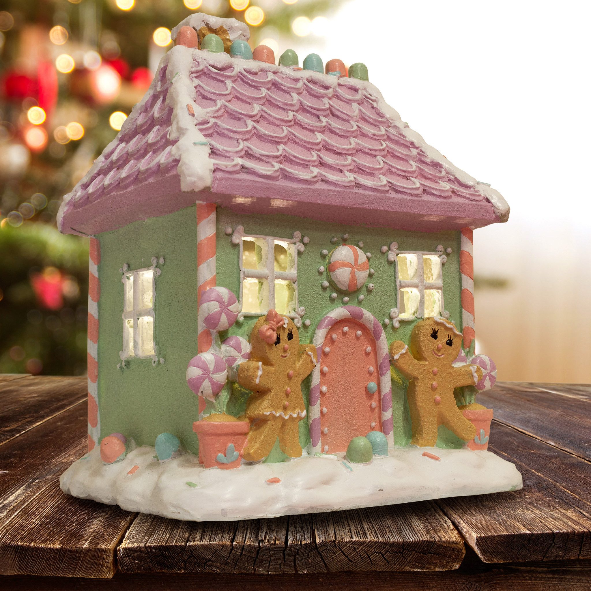 Christmas Paradise Weihnachtshaus Lebkuchenhaus mit LED 21 cm, Weihnachtsdeko, lila-mintgrün, leuchtet