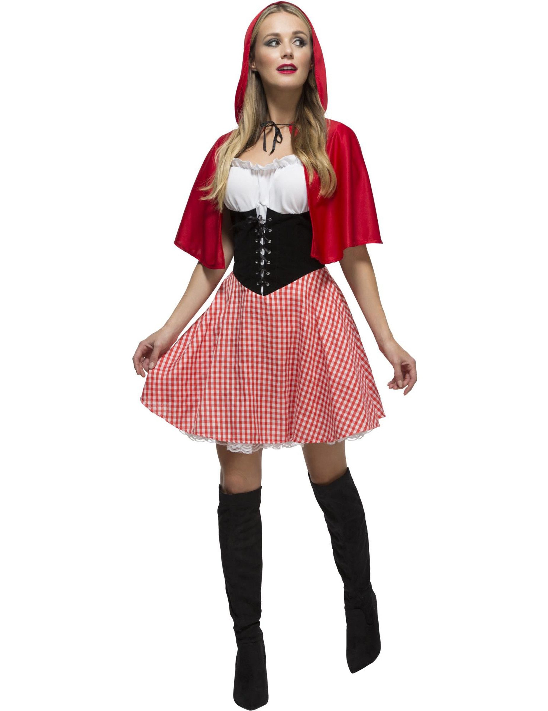 Kostüm Rotkäppchen Damenkostüm Märchen rot-weiss-schwarz