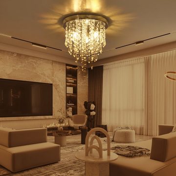 OULENBIYAR Deckenleuchte Modern Kristall Kronleuchter bündige Deckenleuchte G9 Edelstahl, LED wechselbar, G9--3 Lampenfassung, Design im Chrom-Stil, 25cm x 32cm, für Flur Schlafzimmer Esszimmer Wohnzimmer