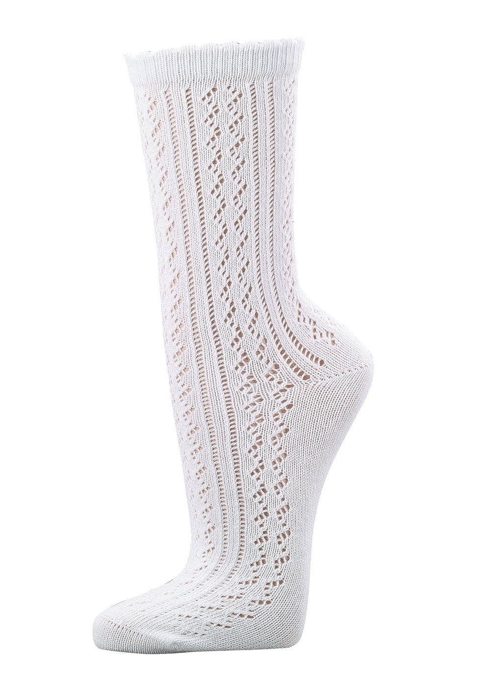 FussFreunde Trachtensocken 3 Paar Damen Trachtensocken, Modell Heidi, Häkellook Trachtensöckchen Weiß