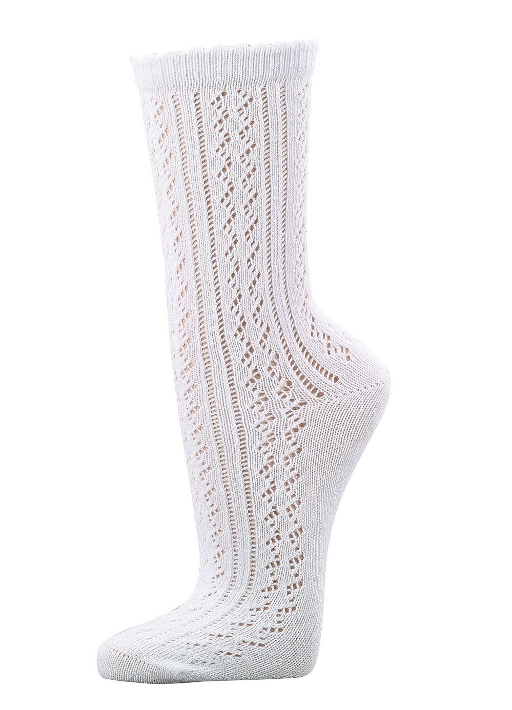FussFreunde Trachtensocken 3 Paar Damen Trachtensocken Modell Heidi Häkellook Dirndl Söckchen (3 Paar) Häkellook-Lochmuster, weiches Abschlussbündchen mit Wellenrand