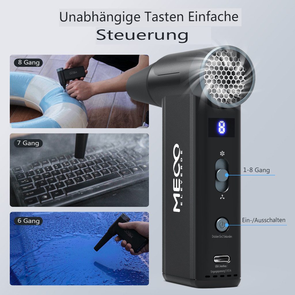 Insma Akku-Handstaubsauger, 100 W, Druckluftreiniger mit LED-Anzeige - 8 Stufen 5 Düsenaufsätze 4000 mAh