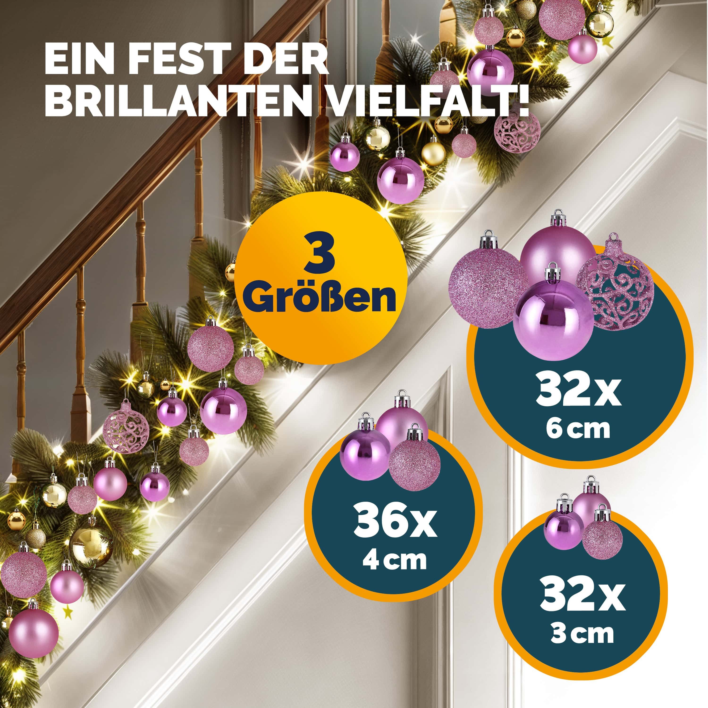Casaria Weihnachtsbaumkugel (100 St), Weihnachtskugeln 100er Set Weihnachtsdeko matt glänzend glitzer