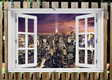 Wallario Sichtschutzzaunmatten New York bei Nacht - Panoramablick über die Stadt, mit Fenster-Illusion