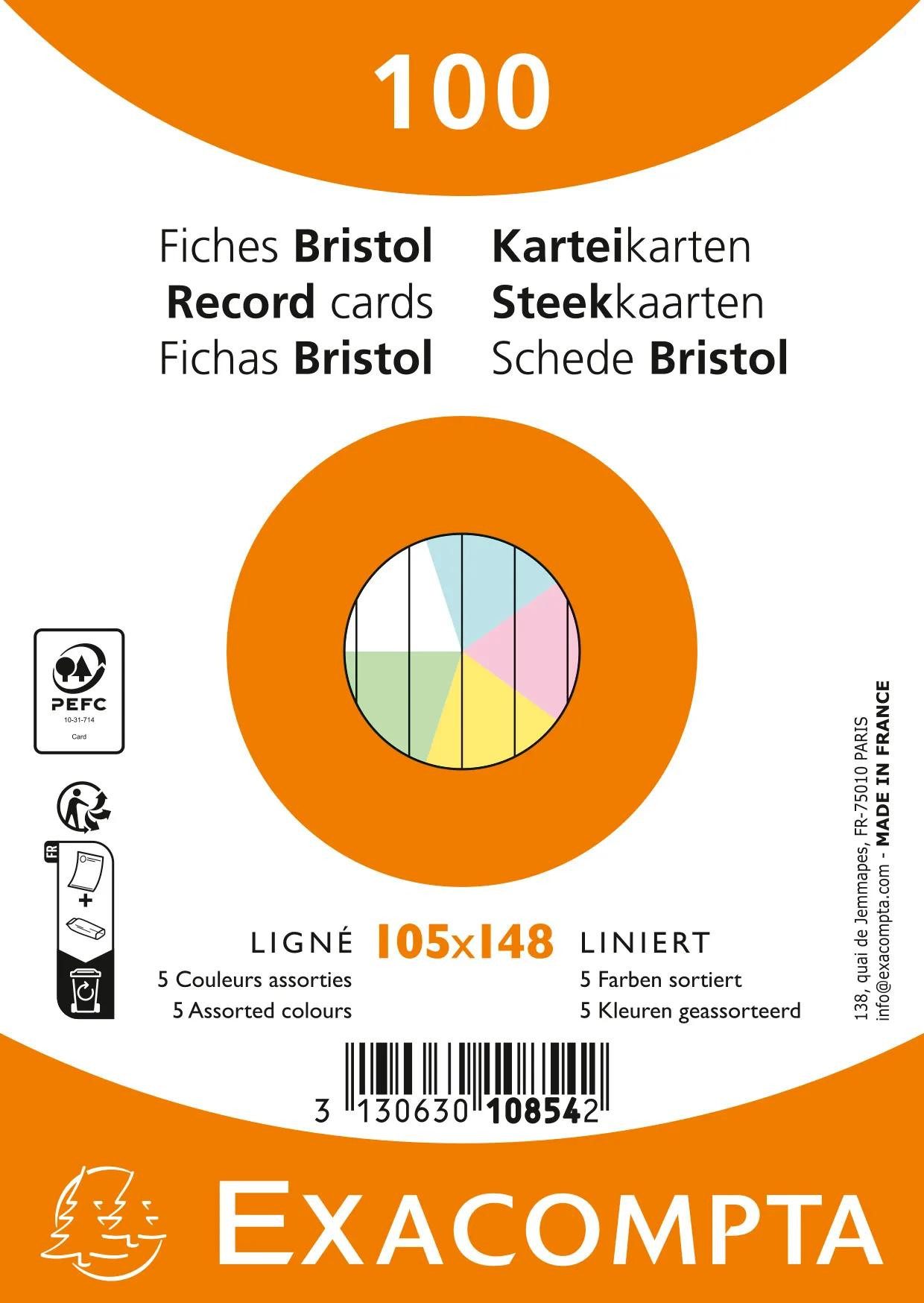 EXACOMPTA Karteikarten 20x Karteikarten A6 100 Stück liniert nicht gelocht sortiert - 10854E, Karteikarten