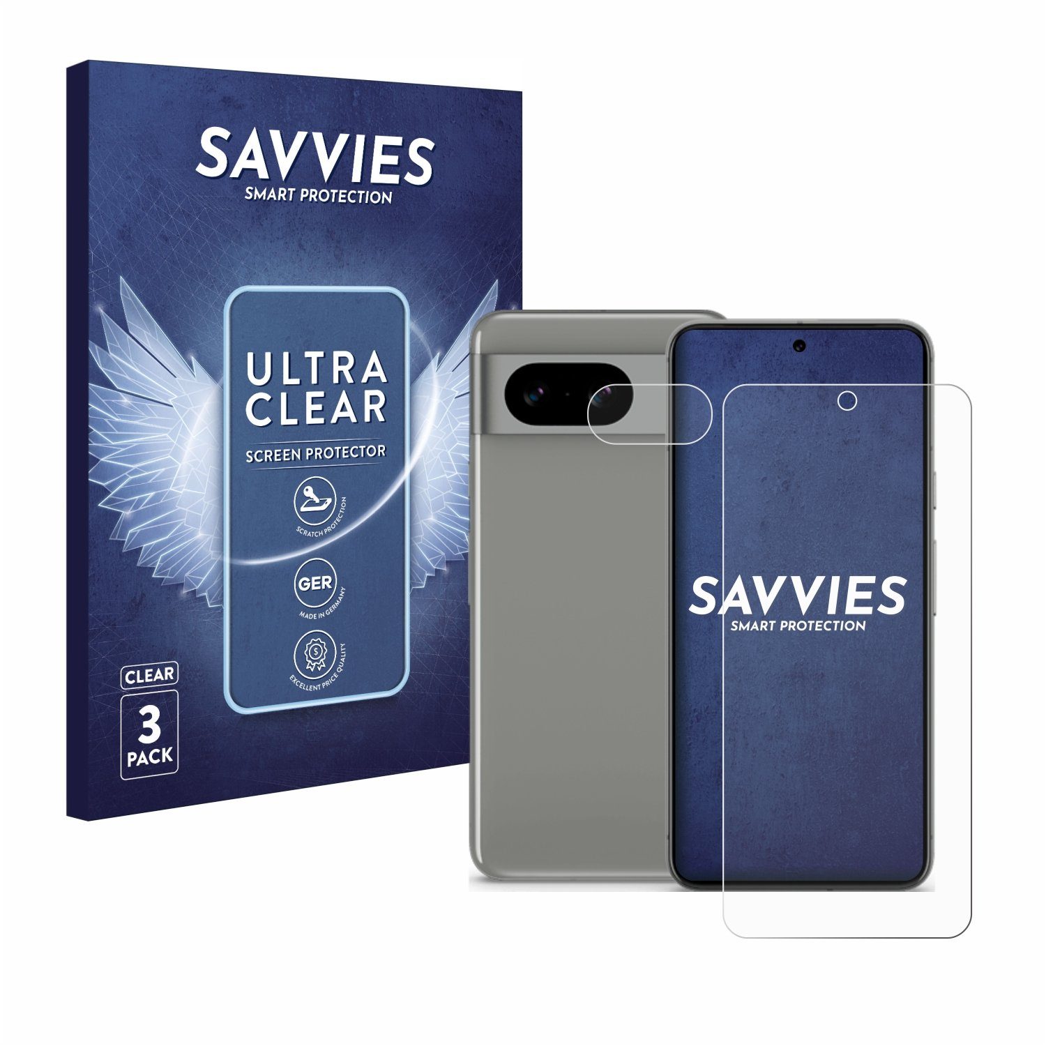 Savvies Displayschutzfolie Schutzfolie für Google Pixel 8 (Display+Kamera), 6 Stück, Displayschutz Schutz Folie Klar Transparent