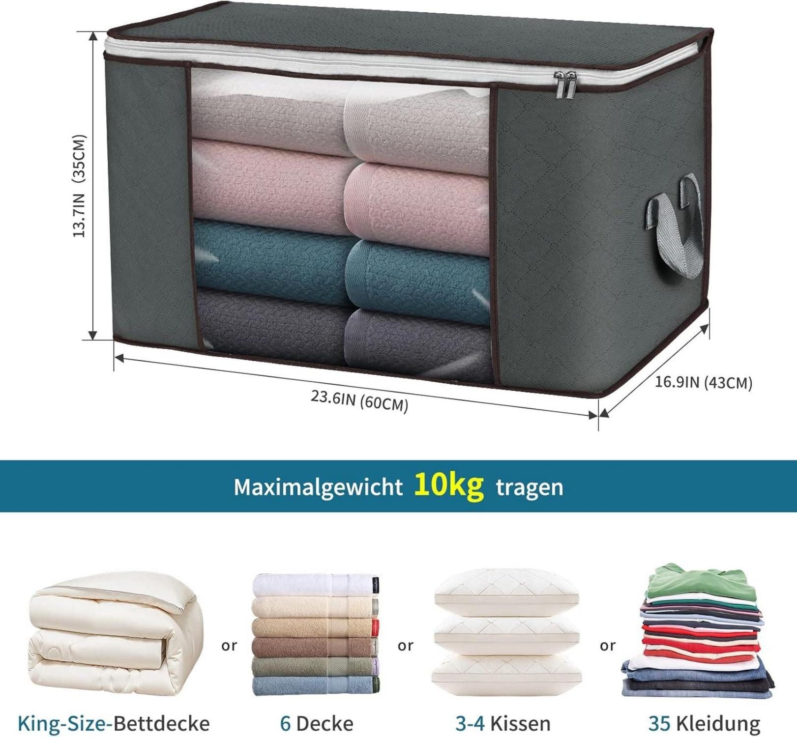Thumbnail - LuxusKollektion Aufbewahrungsbox Budding Joy 90L Storage Boxes Set of 4 Grey Foldable Underbed Clothes