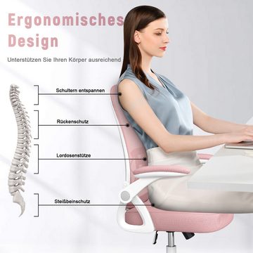 BIGZZIA Bürostuhl Ergonomischer Sitz, Sessel mit 90° klappbarer Armlehne, Lordosenstütze, höhenverstellbar