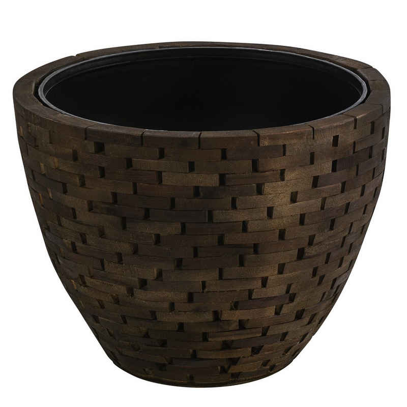 Dehner Blumentopf Premium Milan mit Innentopf, Holz/Kunststoff, Trendiges Holzdesign, für Pflanzen, wasserdichter Kunststoffeinsatz