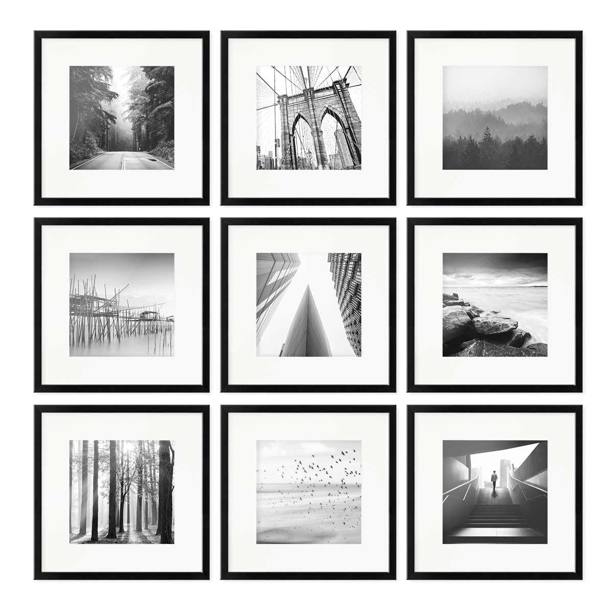 PHOTOLINI Bilderrahmen 9er Set 30x30 cm Modern Schmal mit Passepartout günstig online kaufen