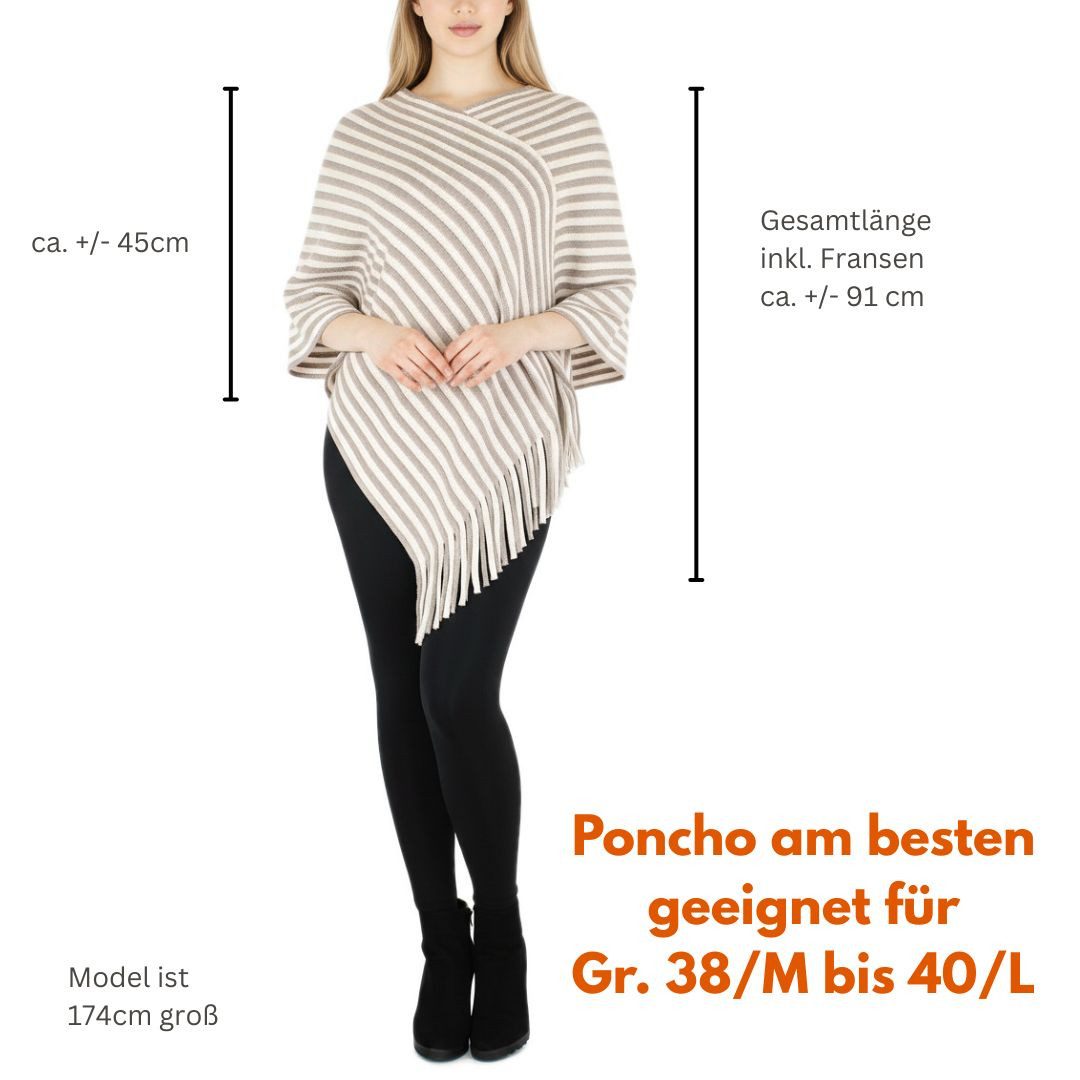 dy_mode Strickponcho Damen Fransenponcho Gestreift Überwurf Cape Poncho Gestrickt mit V-Ausschnitt, mit Fransen