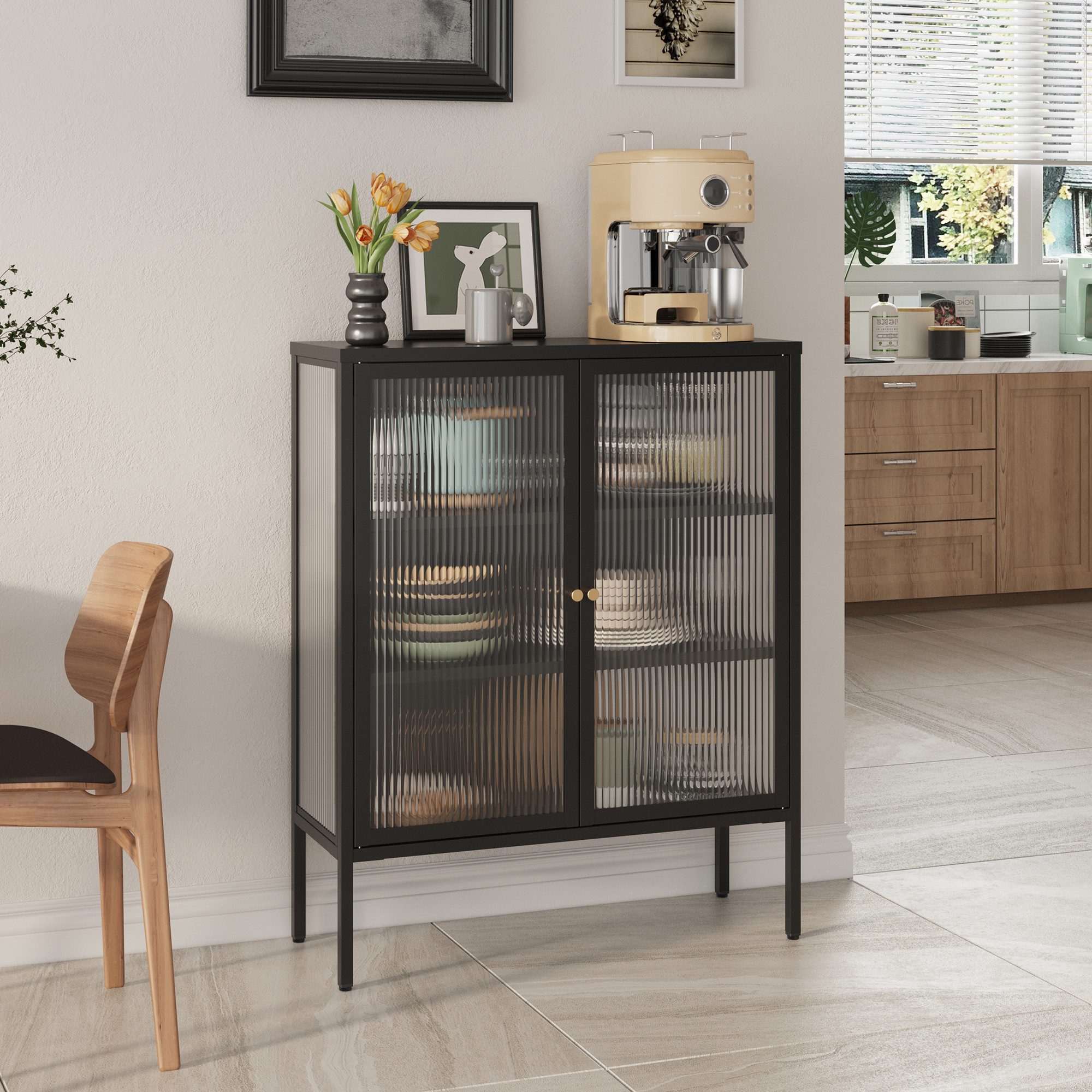 en.casa Standvitrine »Vinterhavn« Stahl 2-türig 100 x 80 x 30 cm Schwarz günstig online kaufen