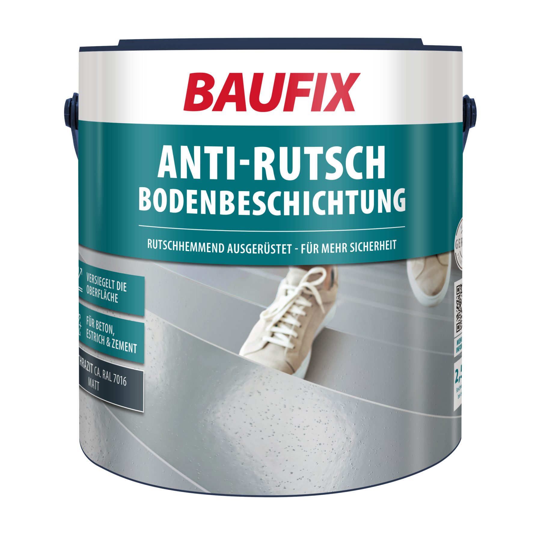 Baufix Bodenversiegelung Anti-Rutsch Bodenbeschichtung matt, 2,5 Liter für ca. 17,5 m², Schutzanstrich für Beton, Estrich & Zementfaserplatten, lichtbeständig