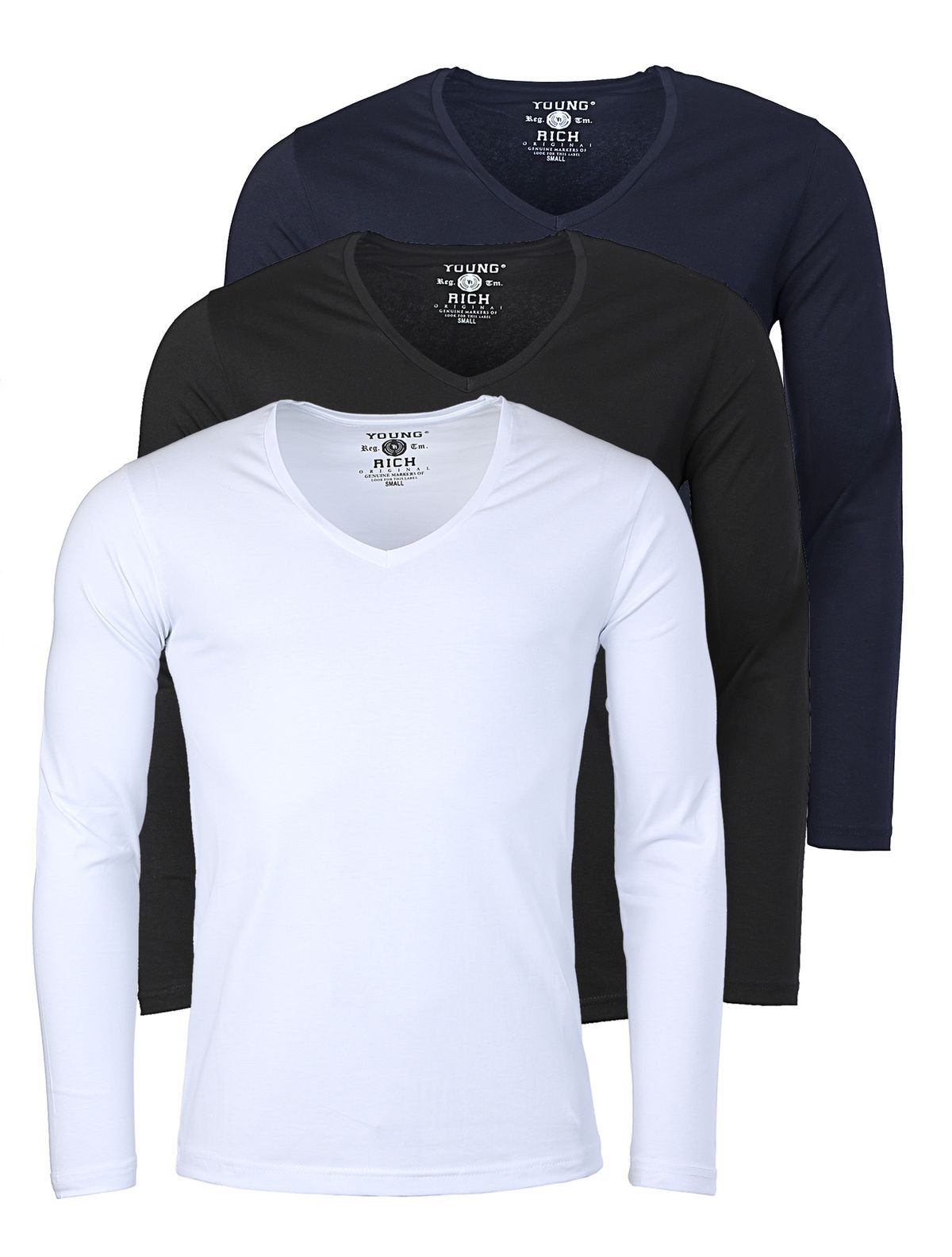 T-Shirt Herren Uni Basic extra tiefer Ausschnitt Unterziehshirt 2239 3er Pack