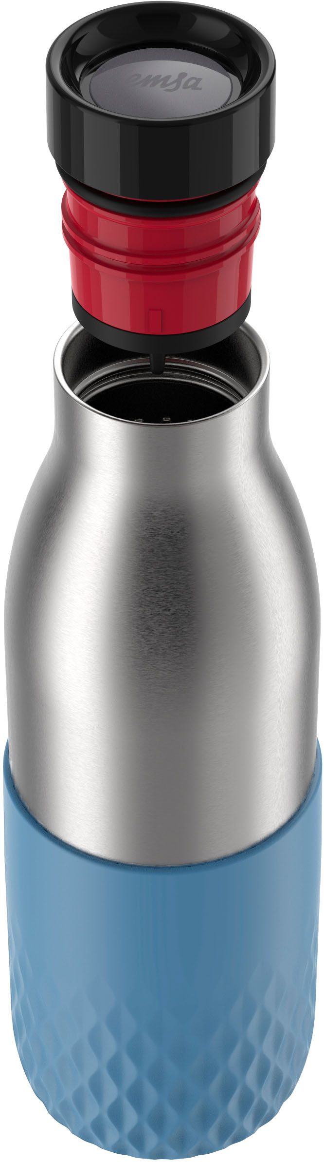 Emsa Trinkflasche Bludrop Sleeve, Edelstahl/Silikon, Quick-Press, 12h warm/24h kühl