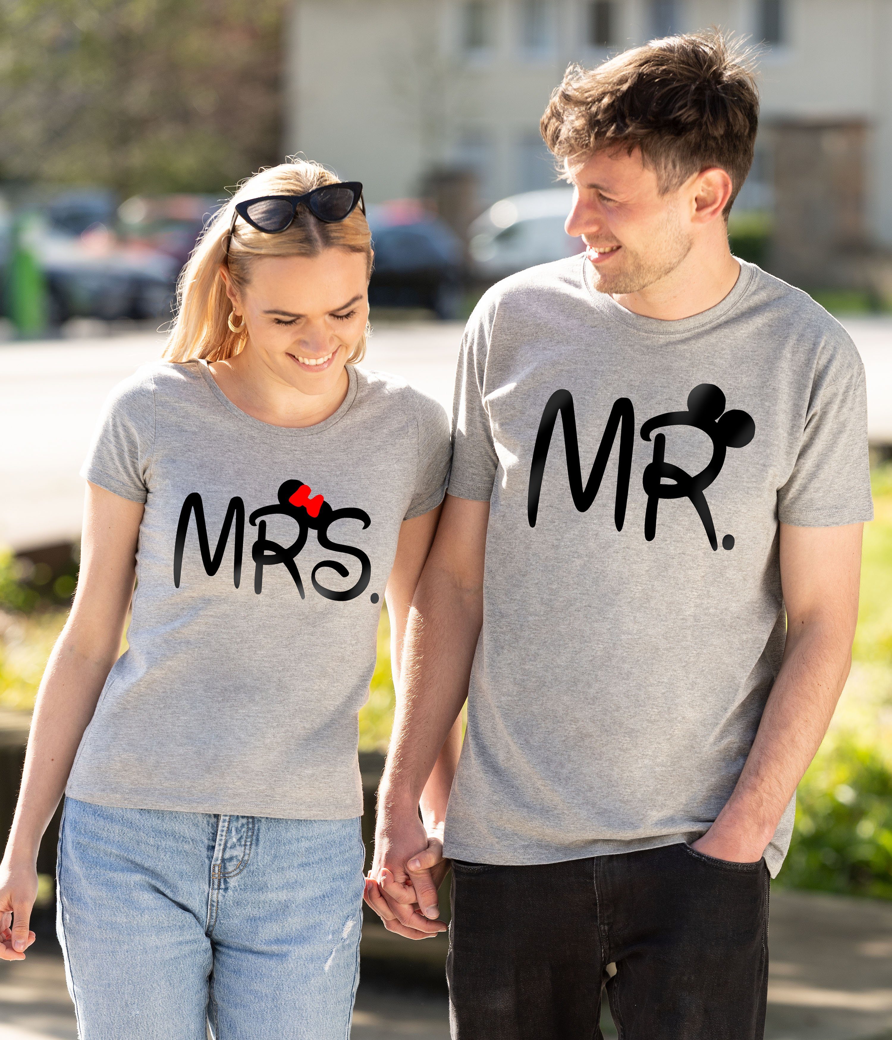 Couples Shop Print / Partner Misses Mrs. Mr. (1-tlg) & mit lustigen Mister Look T-Shirt Damen T-Shirt Grau