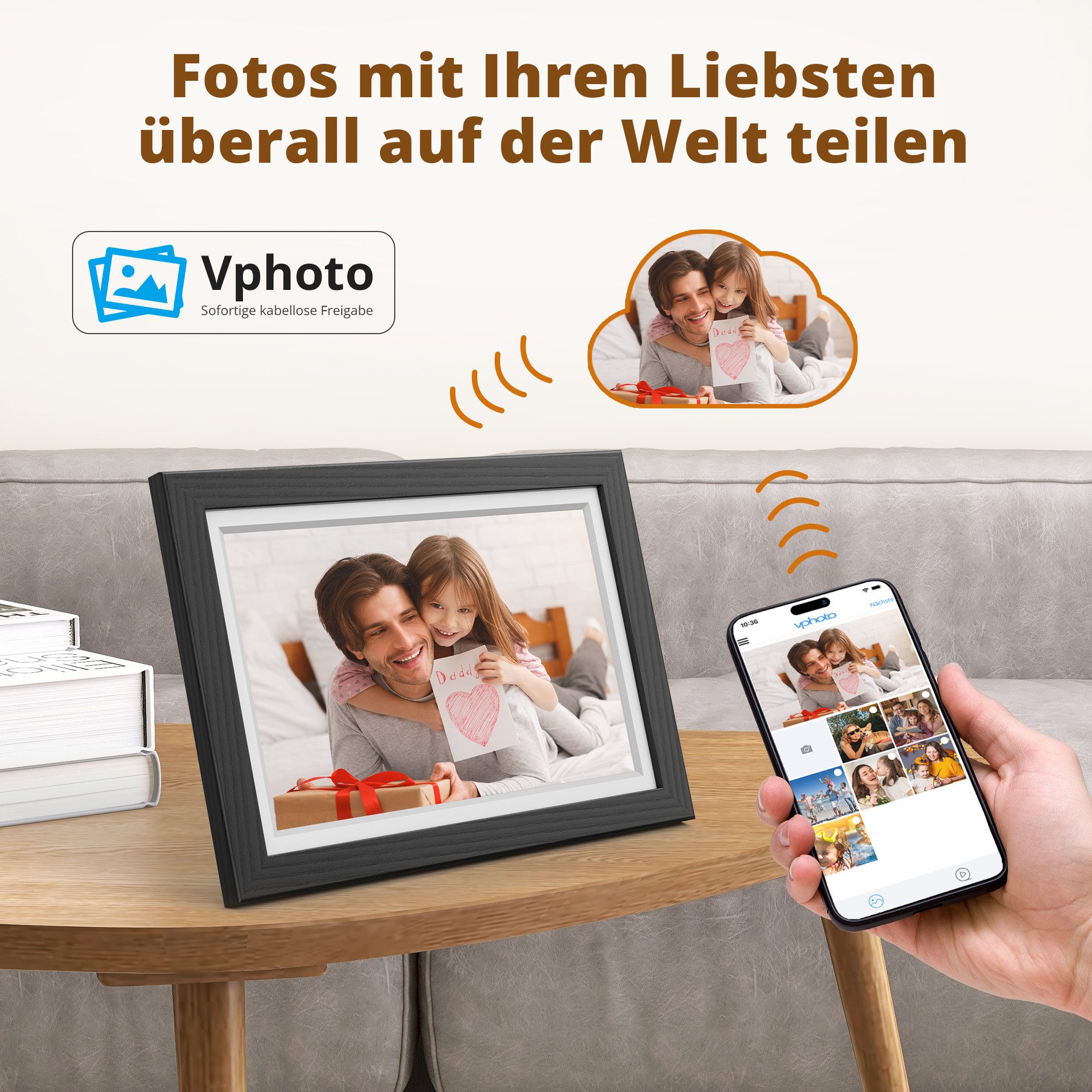 Dragon Touch Classic 10 Digitaler Bilderrahmen (25,65 cm/10,1 ", 800 x 1280 Pixel, 32 GB, IPS-Touchscreen, Drahtlose Übertragung & Automatische Drehung)