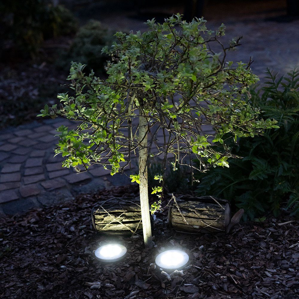 etc-shop LED Gartenleuchte, LED-Leuchtmittel fest Edelstahl Solar 4x Kaltweiß, Lampe verbaut, Strahler Spot Außen Wasserfest