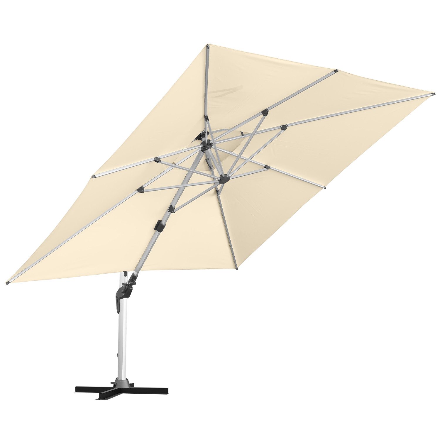 anndora Ampelschirm Sonnenschirm mit Aluminiumgestell, LxB: 350x350 cm, wasserabweisende Beschichtung - Kurbelmechanik - Winddach