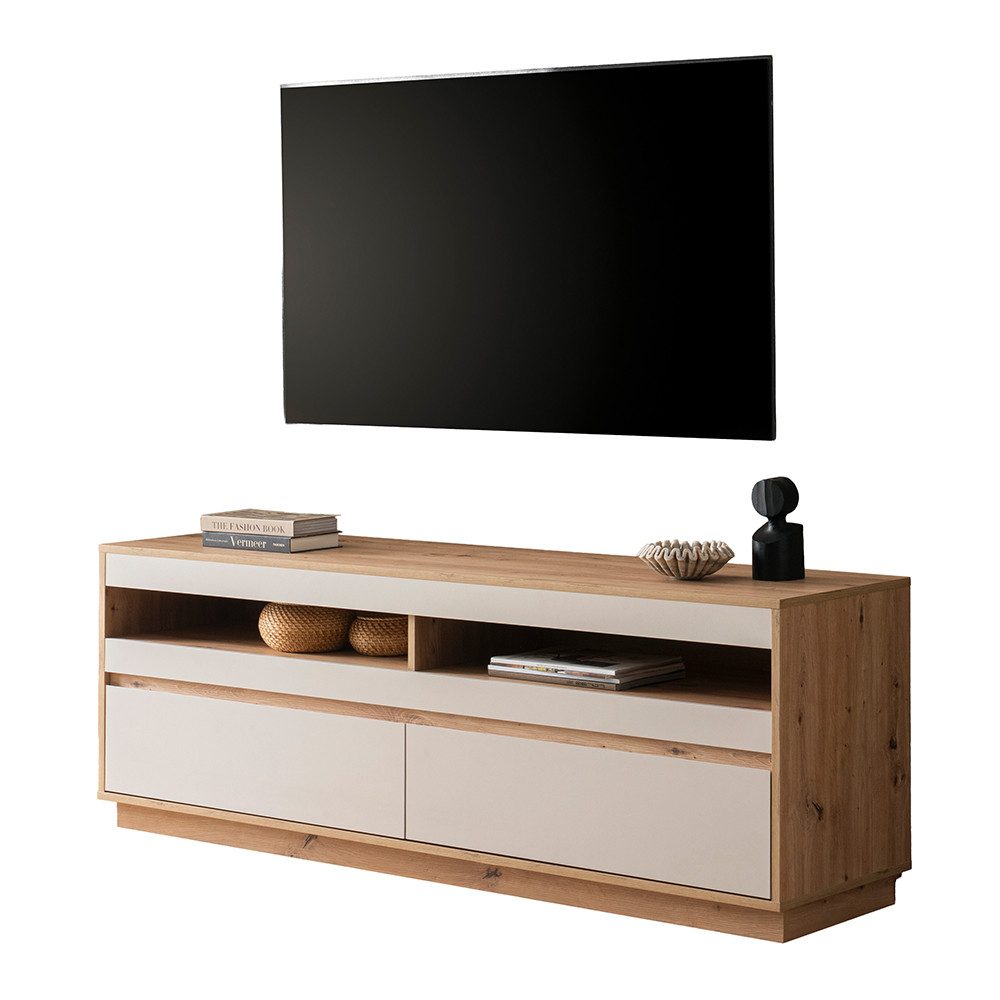 Lomadox Lowboard SITTEN-61, 162 cm breit, Eiche mit Kaschmir Beige, 2 Schubkästen