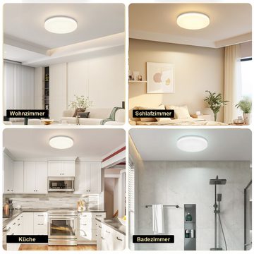 ZMH LED Deckenleuchte Dimmbar RGB Schlafzimmerlampe Rund mit Fernbedienung Whonzimmer, LED fest integriert, 3000-6500k, Ø22CM, Flach - Küchenlampe, für Küche Flur, Wasserdicht