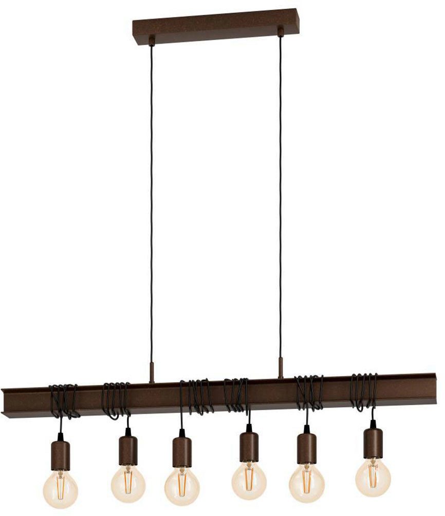 EGLO Pendelleuchte TOWNSHEND 4 Hängeleuchte, Stahl, Rostoptik, Retro, Vintage, E27, ohne Leuchtmittel, antik-braun, Metallbalken, Esszimmer, 6 flammig, 110x100,5x7cm