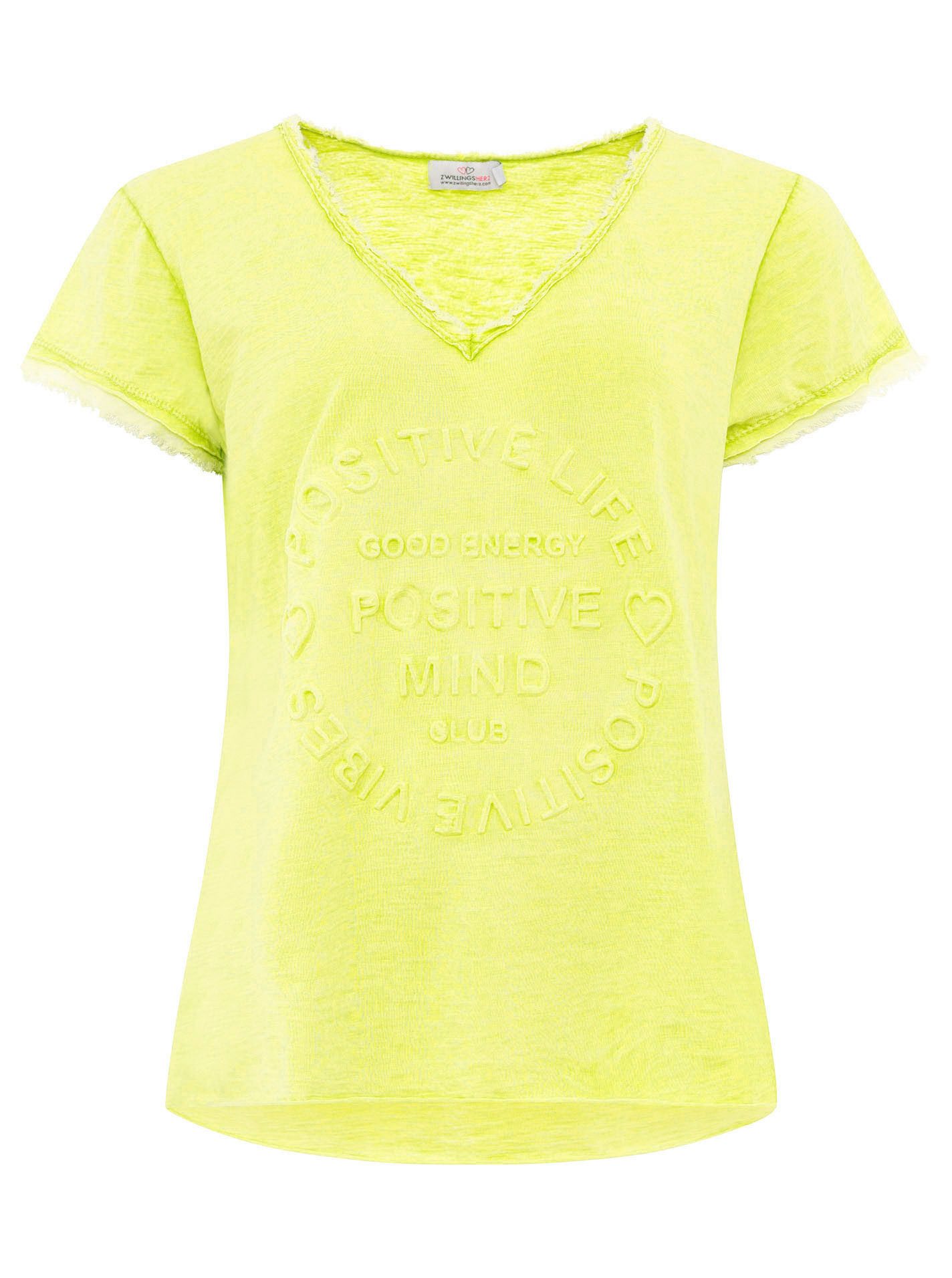 Zwillingsherz T-Shirt "Positive Mind" Fransen, V-Ausschnitt