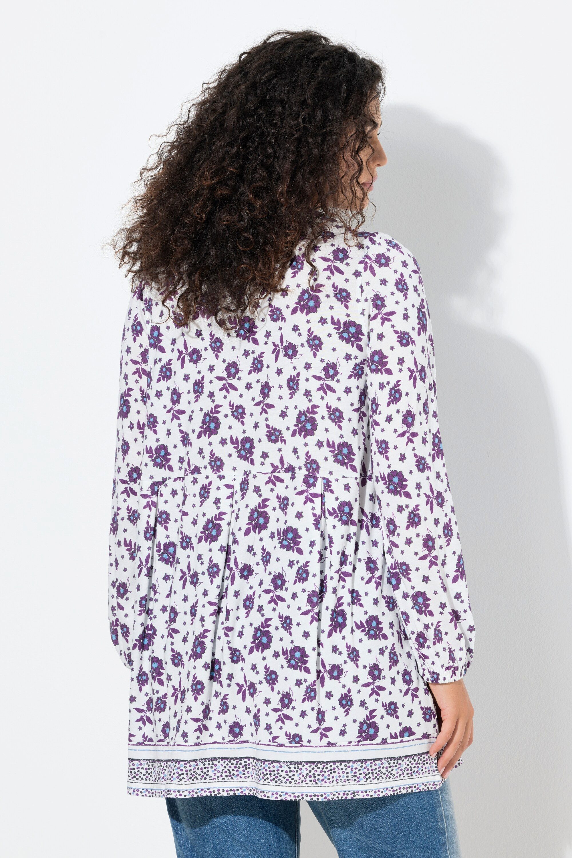 Ulla Popken T-Shirt Shirt Blüten A-Linie Carré-Ausschnitt Langarm
