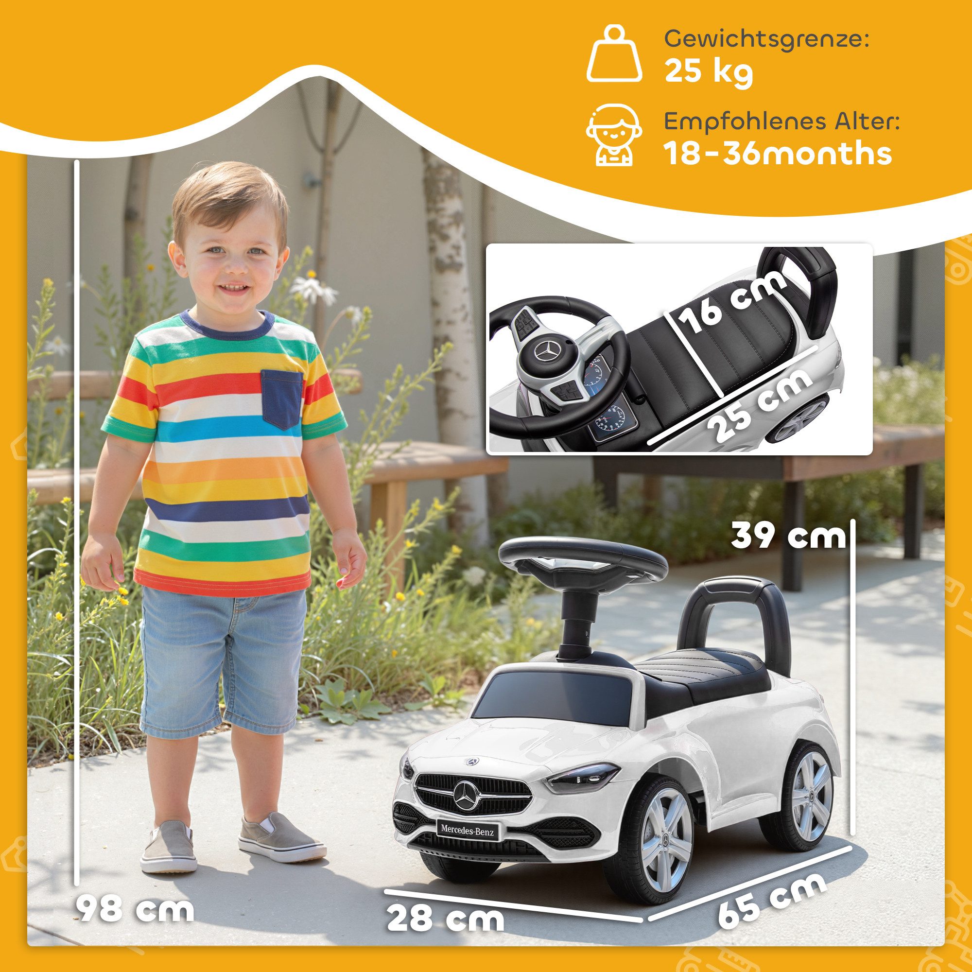 AIYAPLAY Rutscher Rutschauto mit Hupe, Motorgeräuschen, Kinderfahrzeug mit Stauraum, (Rutschfahrzeug, 1-tlg., Mercedes-Benz C-Class Rutschauto), für Kinder von  – Bild 3 von 5