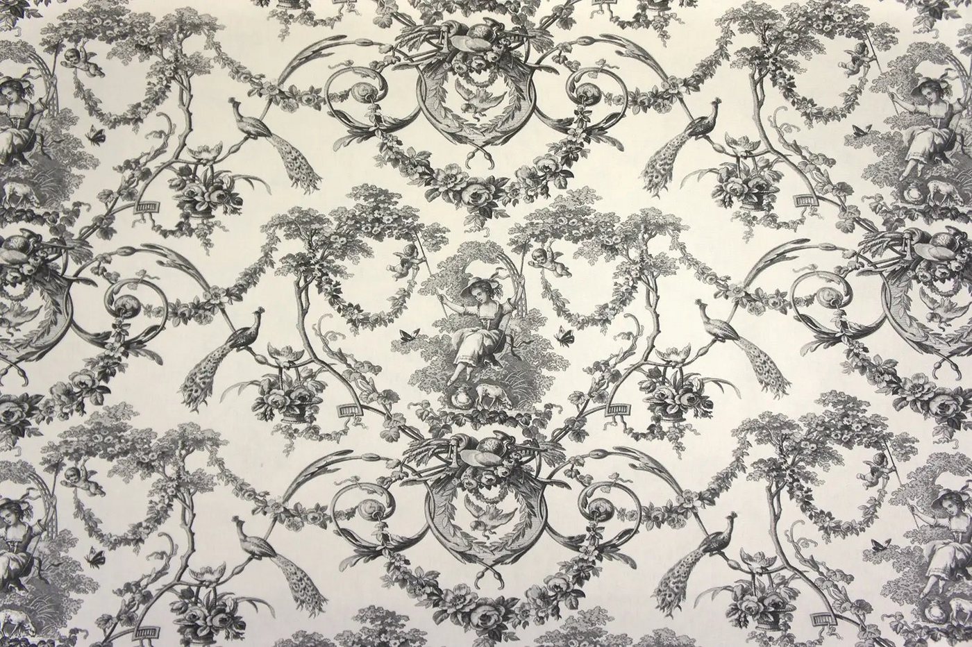 Stofferia Stoff Dekostoff Baumwolle Toile de Jouy Ludivine Grau, Meterware