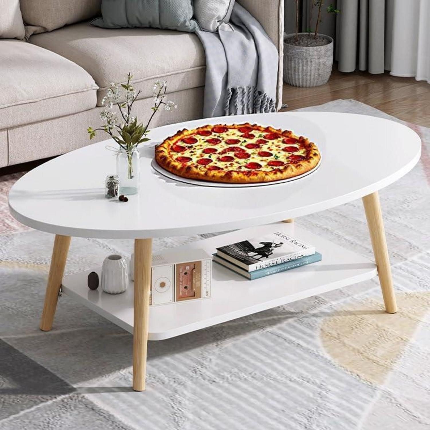 LuxusKollektion Couchtisch Couchtisch Kiefer massiv MDF Oval 80x40 Weiß (1-St)