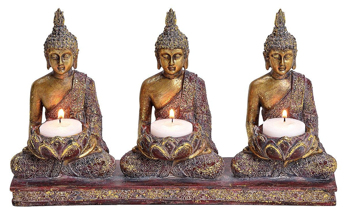 NO NAME Teelichthalter 3 Buddhafiguren mit Teelichthalter Goldglitter B 29 cm Kerzenhalter (1 St) | Teelichthalter