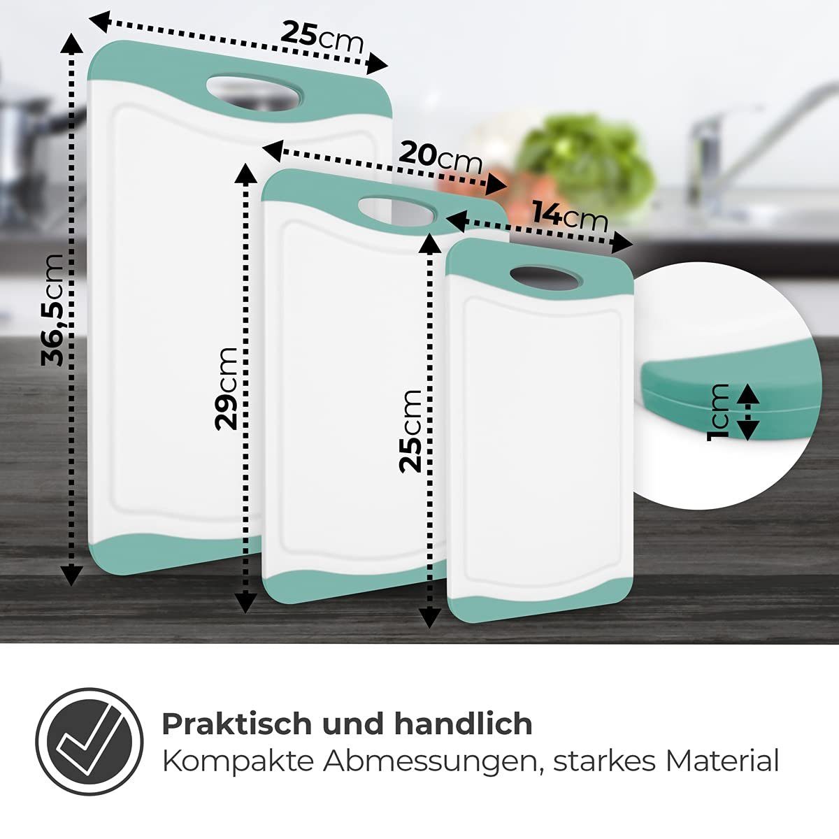 Rutschfest Thingles Kunststoff, Petrol/Wei Petrol/Weiss Set BPA-frei, Kunststoff Schneidebrett 3er Saftrille, BPA-frei Schneidebrett