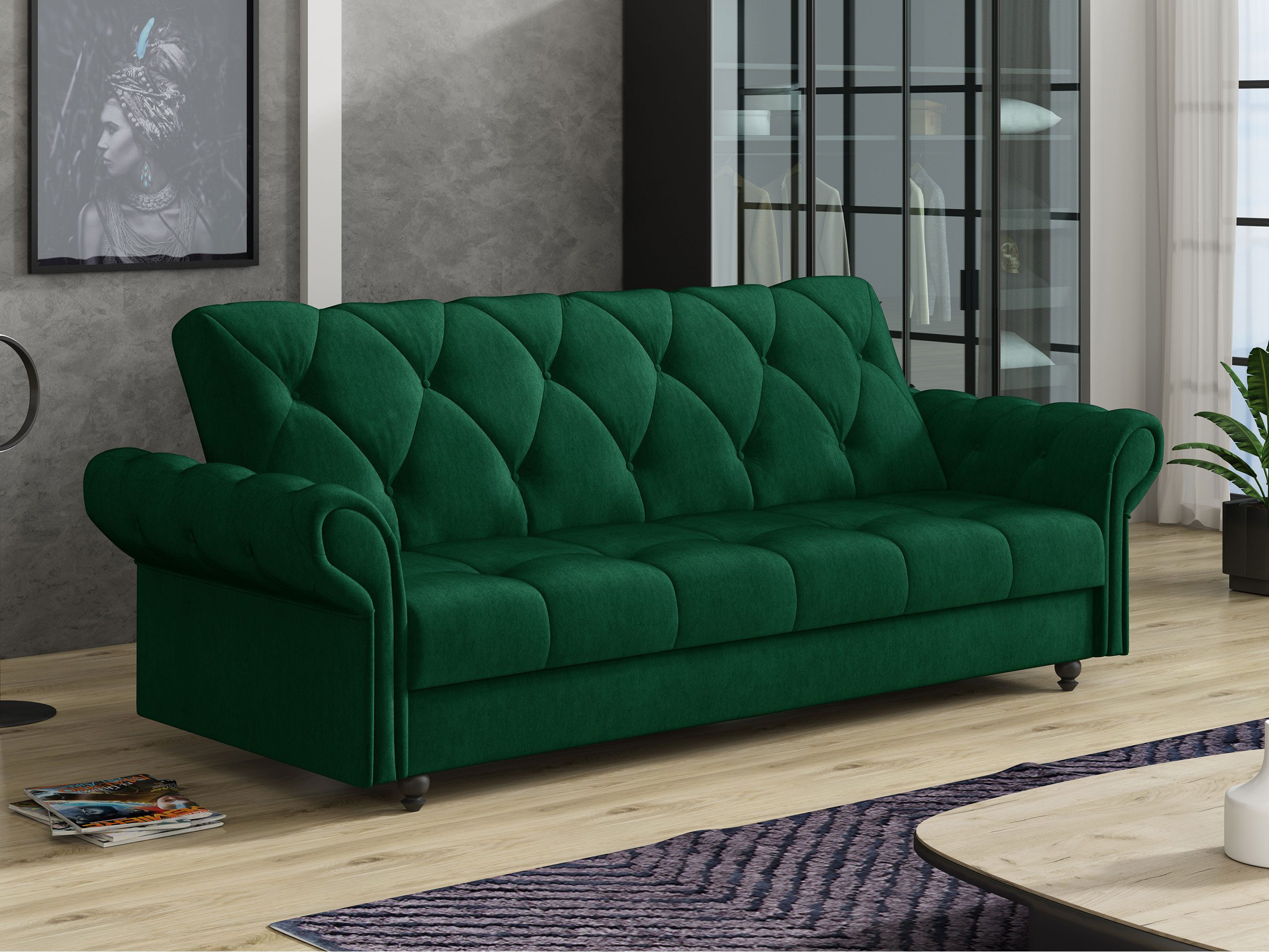MIRJAN24 Schlafsofa Bona, mit Bettkasten und Schlaffunktion, Holzfüße in der Farbe Schwarz, 240x90x90 cm
