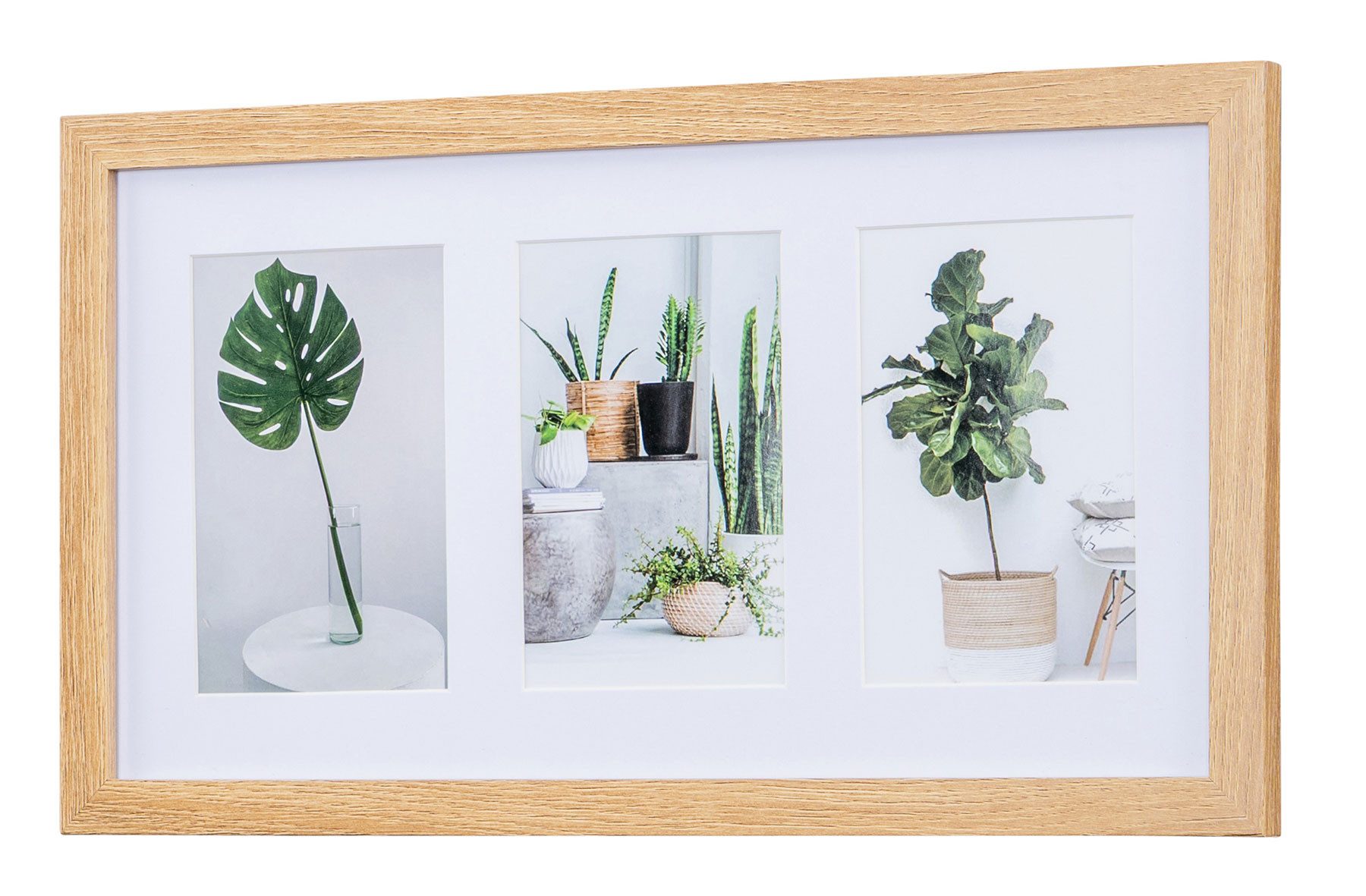 Levandeo® Bilderrahmen Collage, Bilderrahmen Collage 3 Fotos 10x15cm Eiche Optik MDF Passepartout