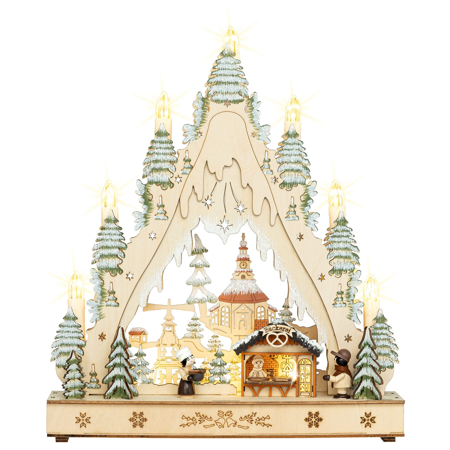 SIKORA Schwibbogen LB84 LED Schwibbogen aus Holz in besonderer Tannenform, sanft beleuchtet für ein weihnachtlich festliches Zuhause