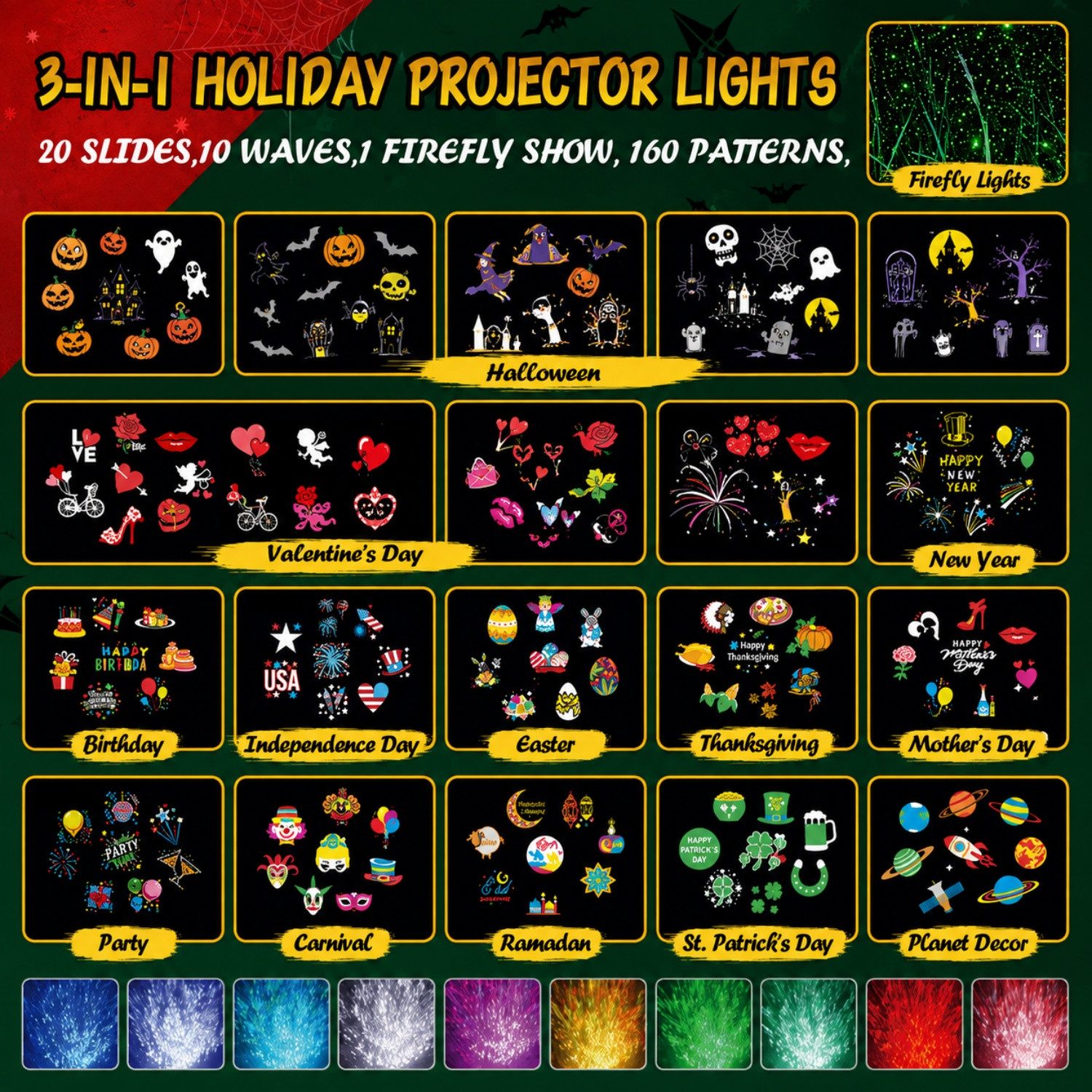 ANYSUN Projektionslampe Schneeflocken Projektor Aussen mit 10 HD-Dias & 80 Cartoon-Motiven, Laser, mit Timer, Lichtprojektor Garten mit Fernbedienung für Dekoration