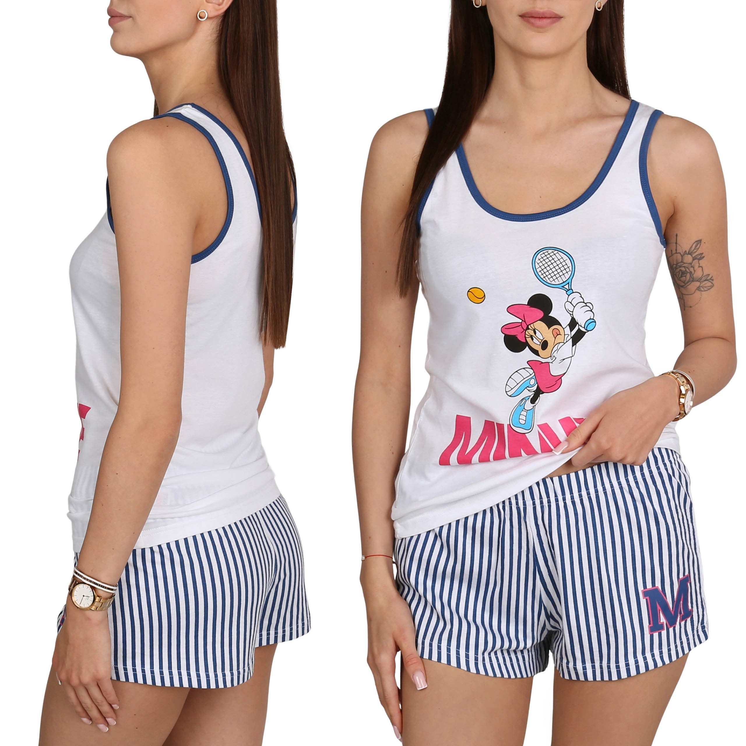 Disney Minnie Mouse Pyjama Disney Minnie Mouse Damen-Pyjama, zweiteilig aus Baumwolle