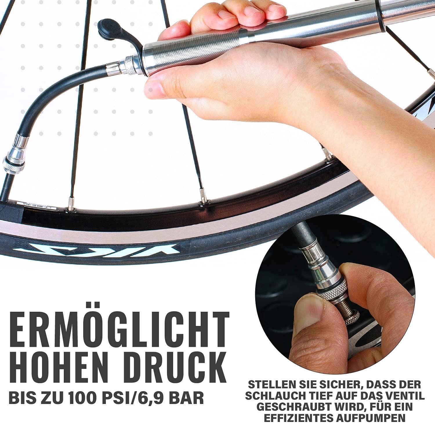 Pro Bike Tool Fahrradpumpe Mini Luftpumpe Fahrrad Premium - Presta/Schrader  100 PSI, Titan Metall Aluminium