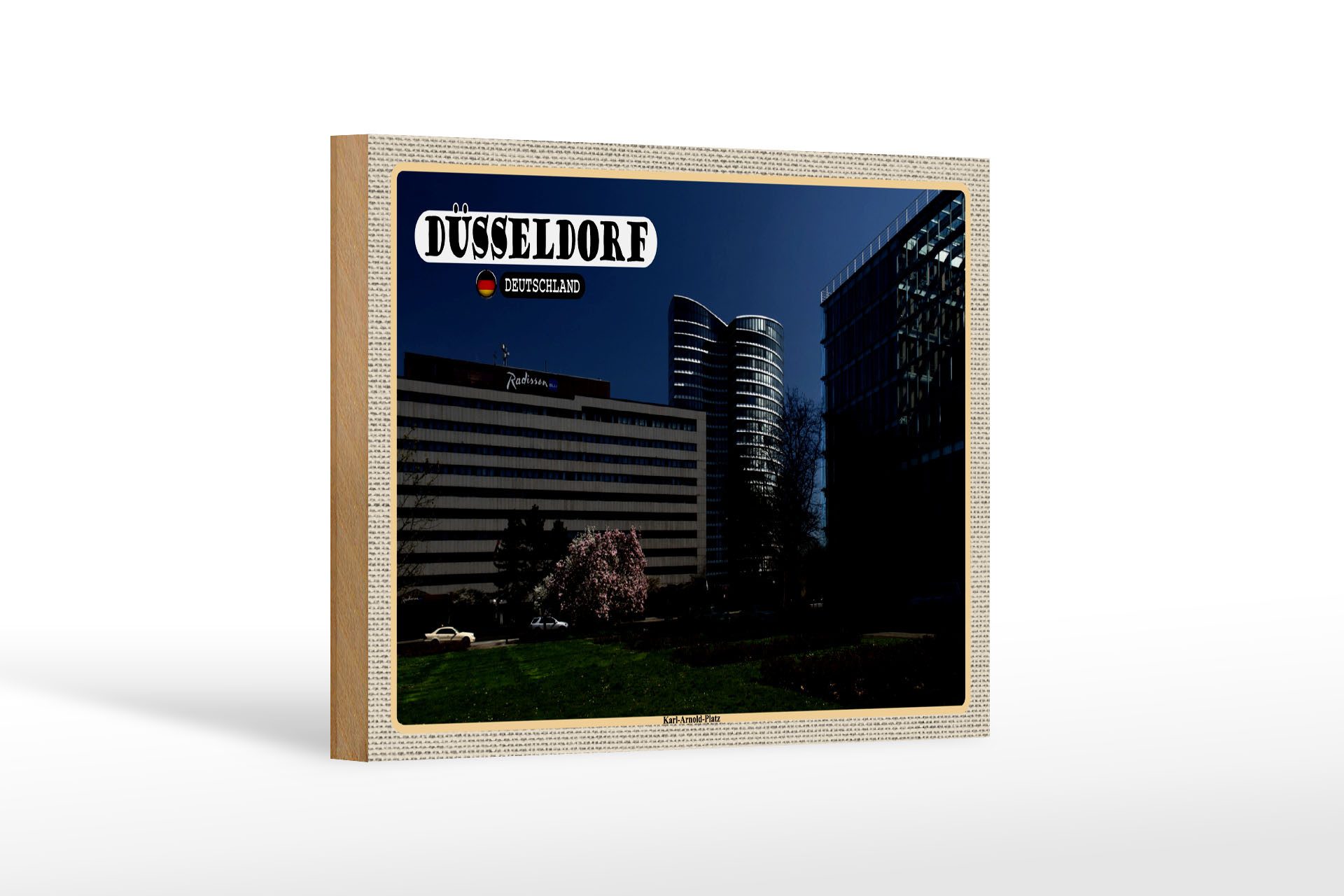 Femer GmbH Holzbild Städte Düsseldorf Karl-Arnold-Platz 18x12 cm, (1 St), Glatte Holzfaserplatte (MDF), vorn beschichtet