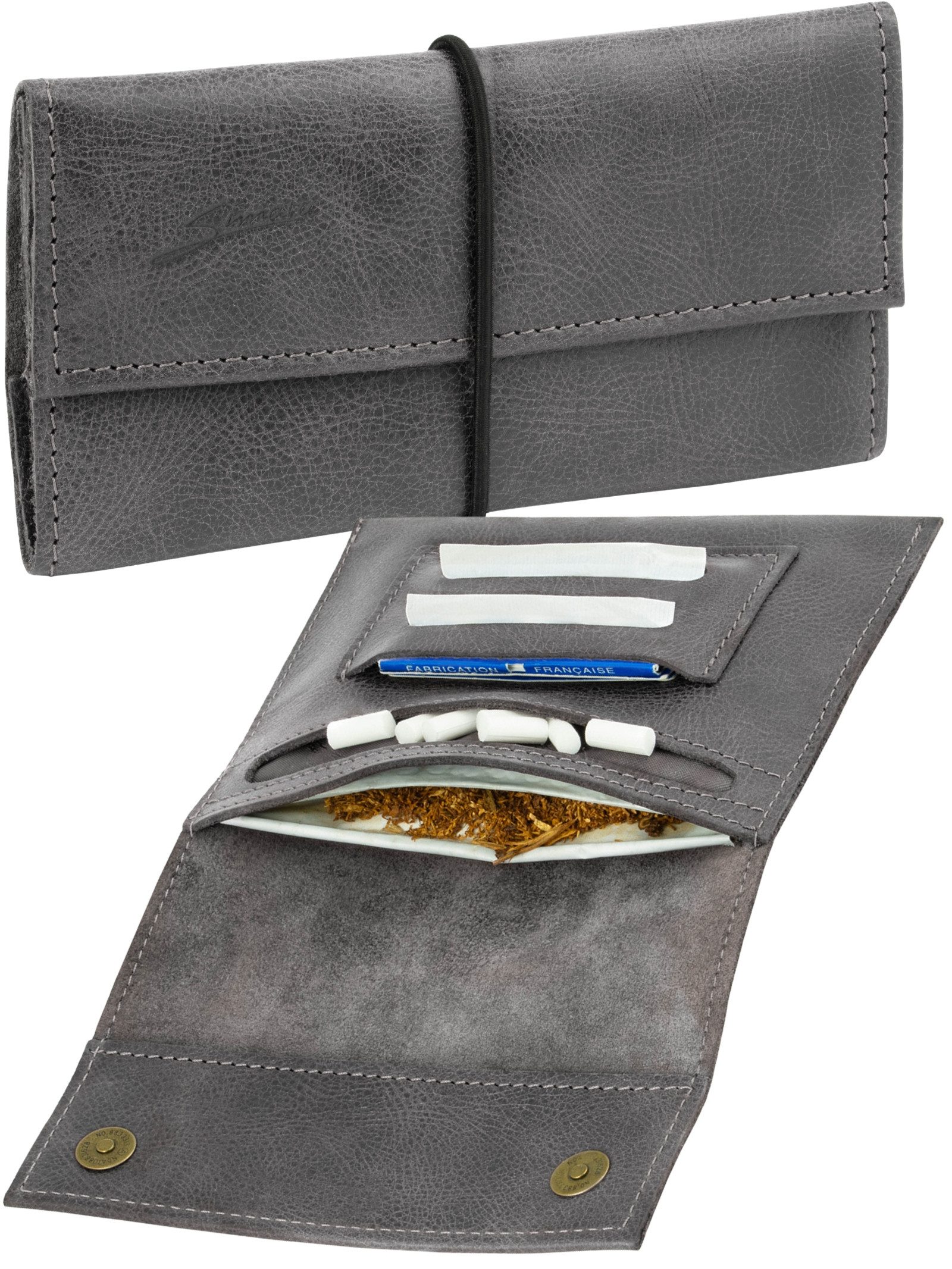 Simaru Tabakbeutel BEJA (Tabaktasche, 1-tlg., aus Echtleder, mit Paper Holder und Filterfach), Made in EU, Handmade