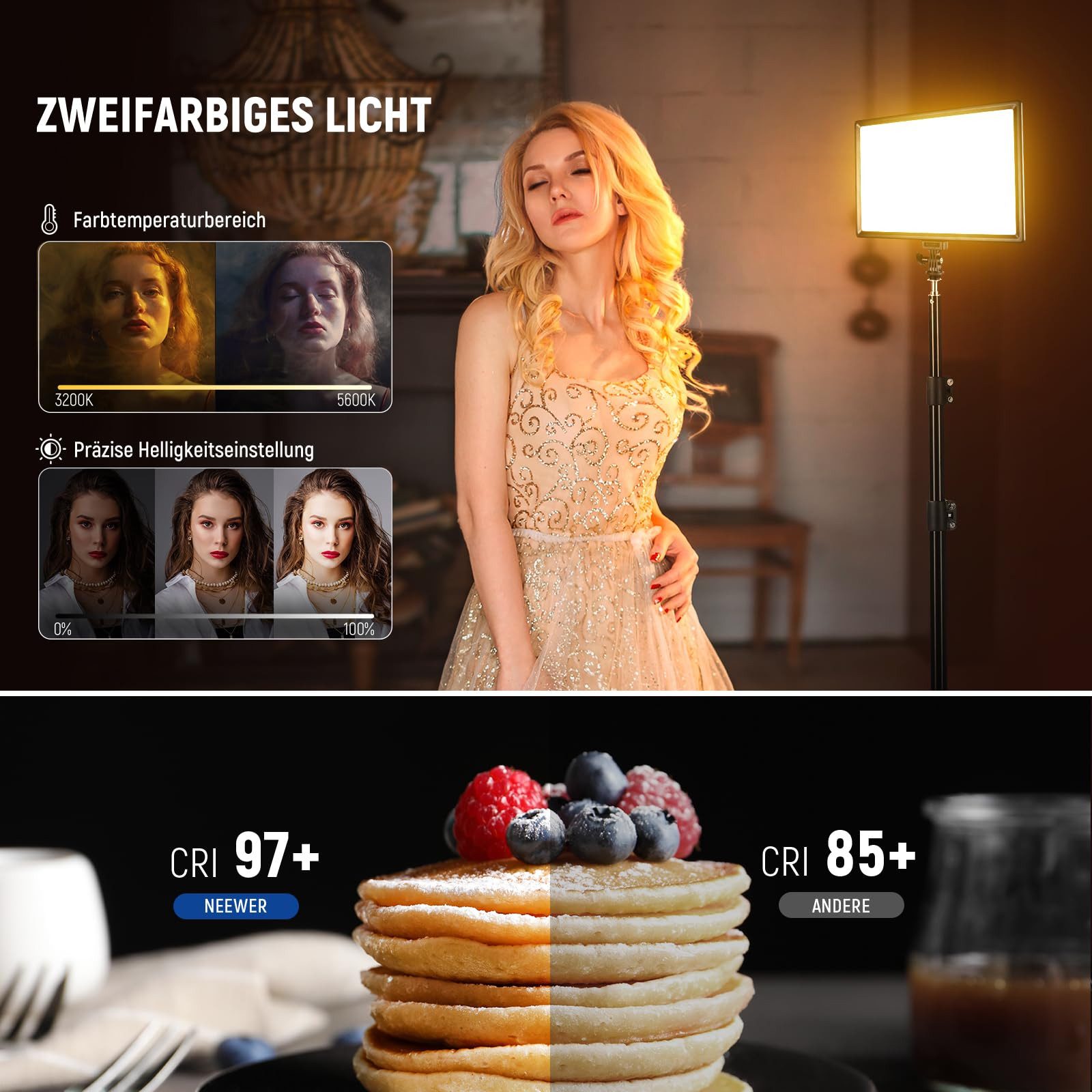 Neewer Videoleuchte NL-192AI 192 LED Panel Videolicht 20W, CRI97+, 3200-5600K, 8000mAh, Bi Farbe Dimmbar DSLR Kamera Soft Light für Studiofotografie Streaming