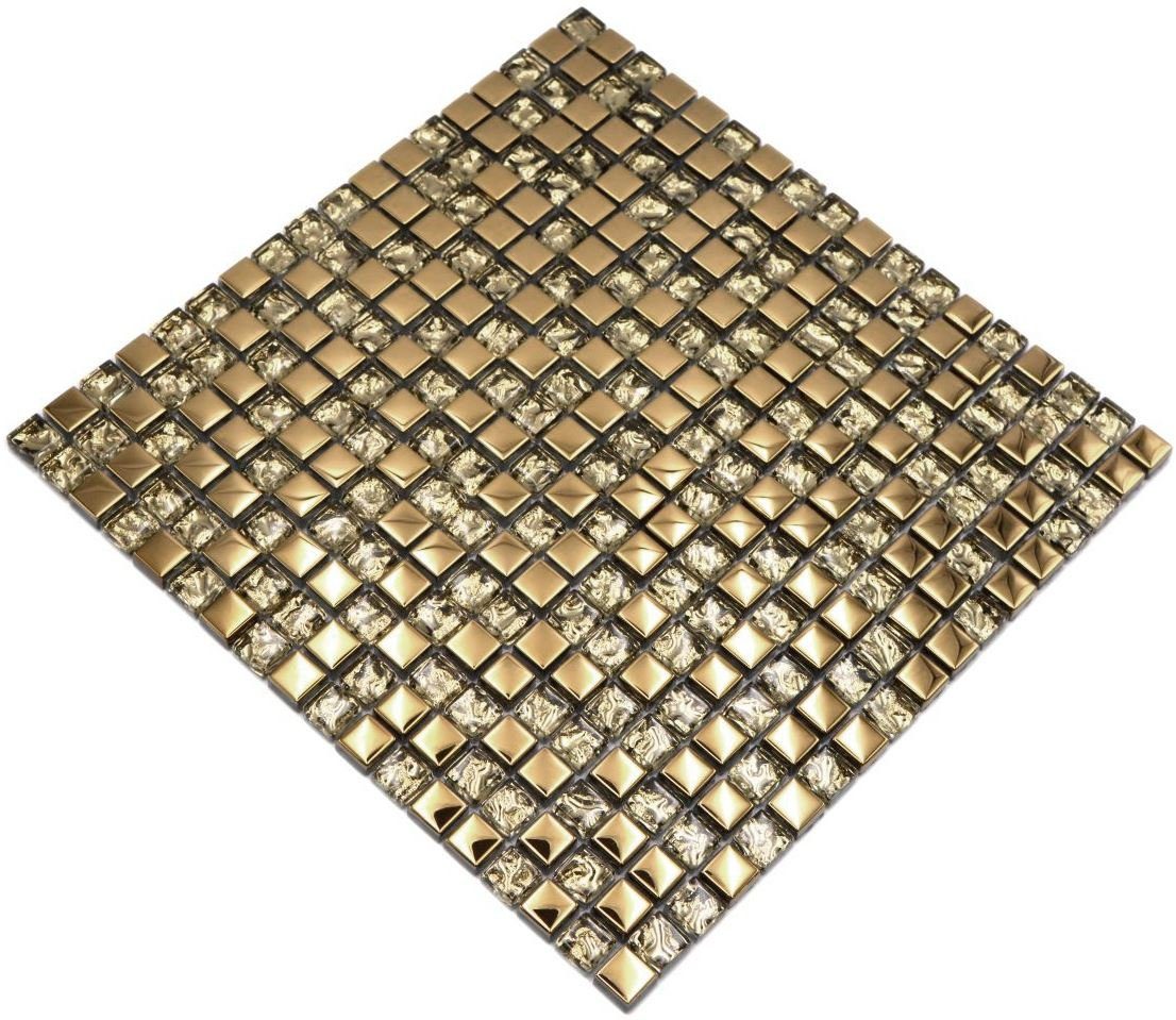 Mosani Mosaikfliesen Glasmosaik Crystal Mosaikfliesen Matten 10 glänzend / gold