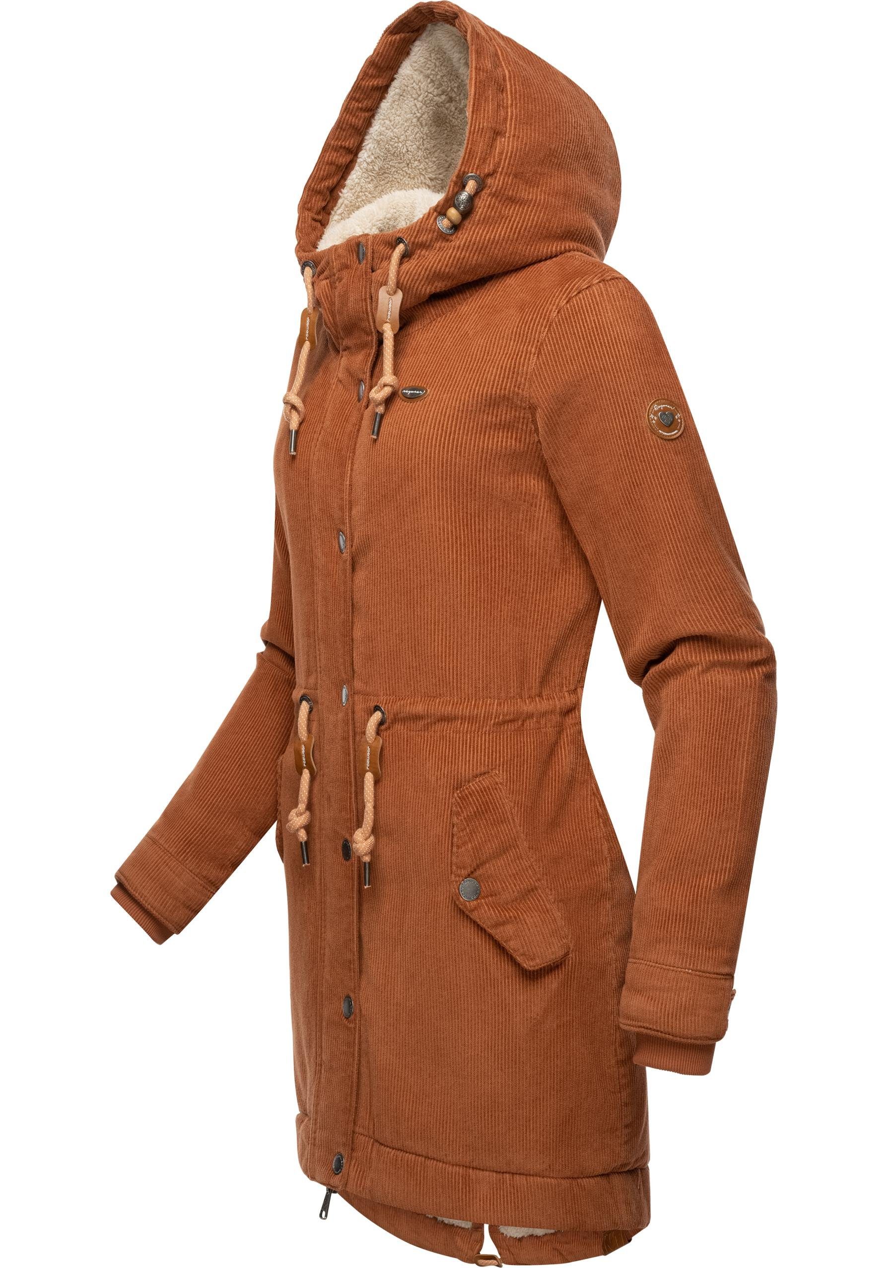 Ragwear Winterjacke Canny Corduroy stylischer Damen Cordmantel mit Kapuze – Bild 2 von 5