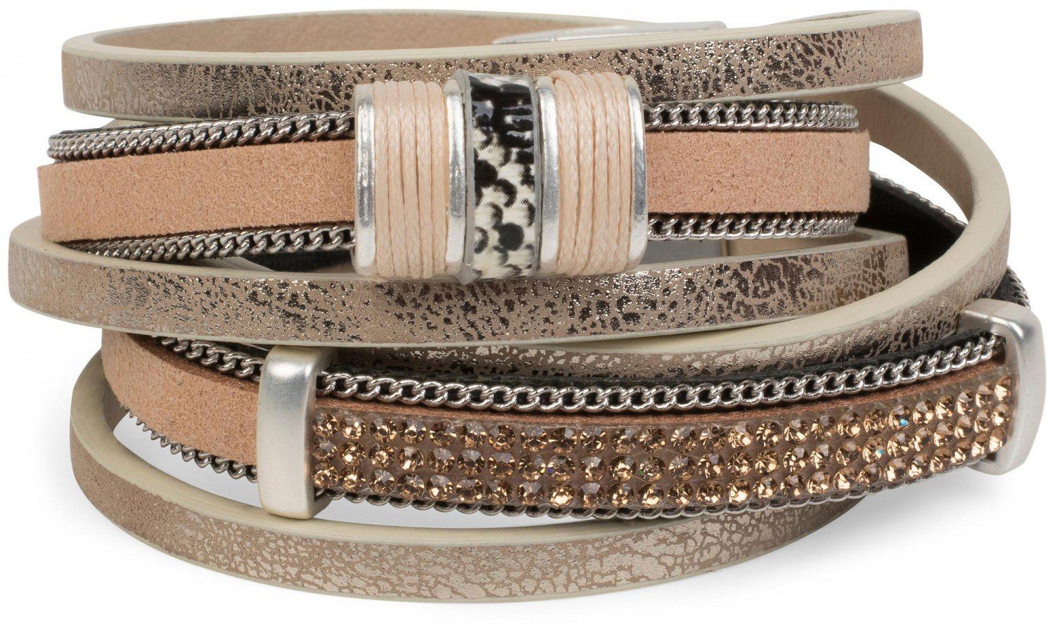 styleBREAKER Wickelarmband Wickelarmband mit Strass, Gliederkette, 3-Reihig günstig online kaufen