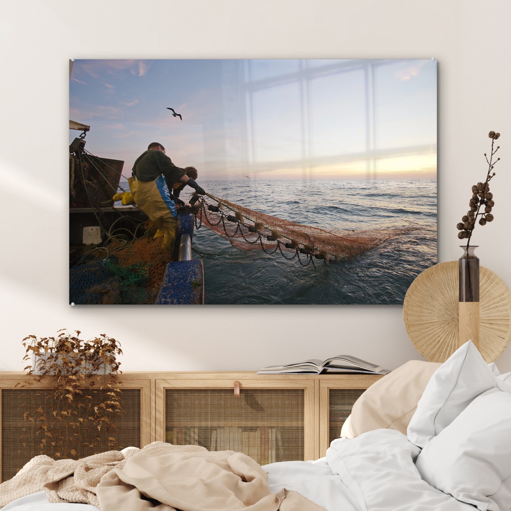 (1 Acrylglasbild Fischereifahrzeug MuchoWow Wohnzimmer Netze aus ihre Acrylglasbilder Fischer vom St), Schlafzimmer holen & ein,