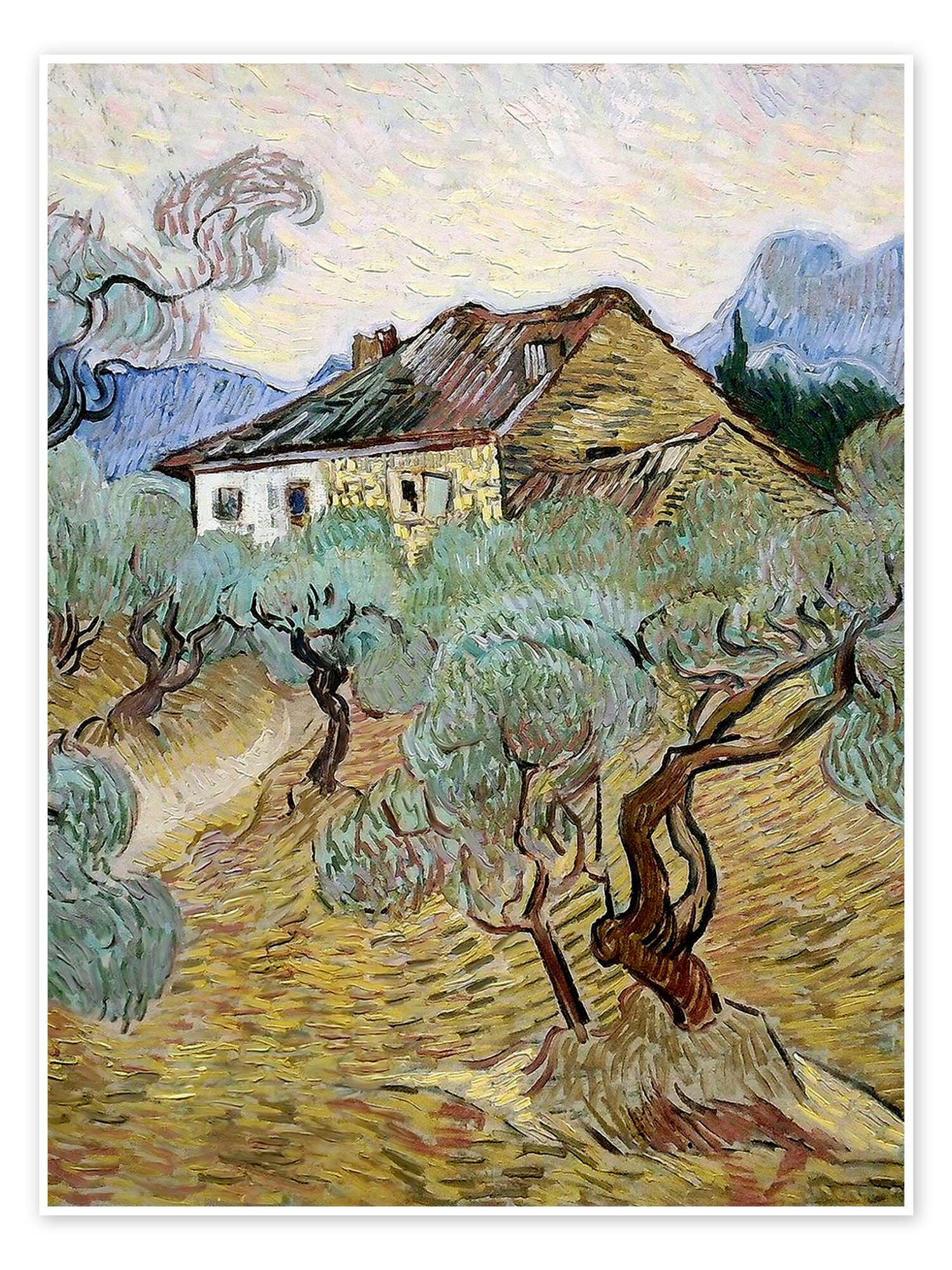 Posterlounge Wandbild Weißes Bauernhaus zwischen Olivenbäumen, 1889, Vincent van Gogh, erhältlich als Плакат, Leinwandbild, Wandsticker oder Acrylglasbild