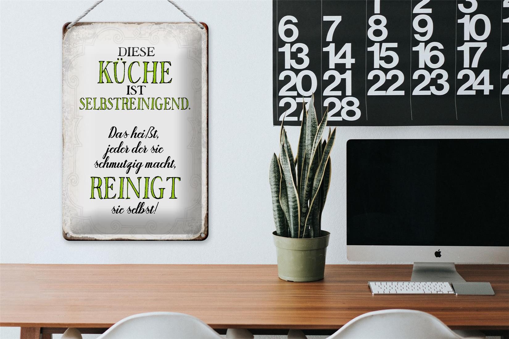 Femer GmbH Metallschild Spruch 20x30cm diese Küche ist selbstreinigend Küchendeko, (1 St), gewölbte Oberfläche, abgerundete Ecken, umgeschlagene Kanten – Bild 4 von 5